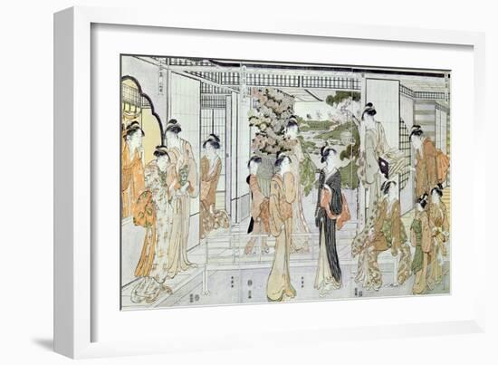Young Women with a Basket of Chrysanthemums-Katsukawa Shunsho-Framed Giclee Print
