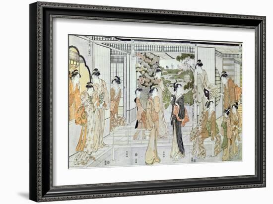 Young Women with a Basket of Chrysanthemums-Katsukawa Shunsho-Framed Giclee Print