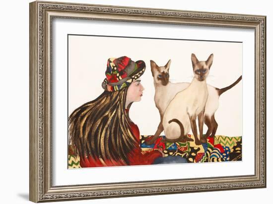 Young women with Siamese Cats-Susan Adams-Framed Giclee Print