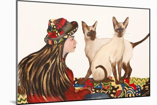 Young women with Siamese Cats-Susan Adams-Mounted Giclee Print