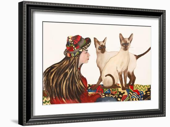 Young women with Siamese Cats-Susan Adams-Framed Giclee Print