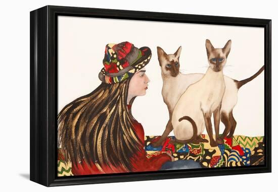 Young women with Siamese Cats-Susan Adams-Framed Premier Image Canvas