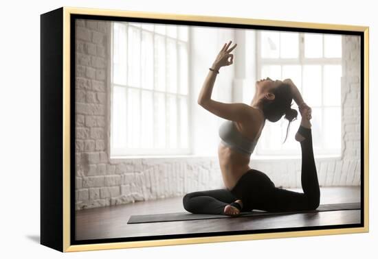 Young Yogi Woman Practicing Yoga Concept, Doing One Legged King Pigeon Exercise, Eka Pada Rajakapot-fizkes-Framed Premier Image Canvas