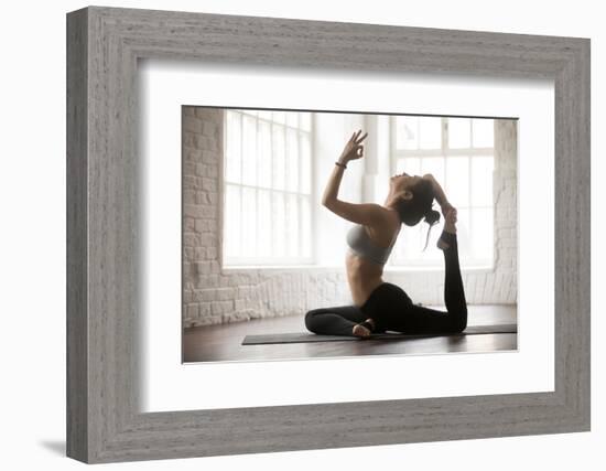 Young Yogi Woman Practicing Yoga Concept, Doing One Legged King Pigeon Exercise, Eka Pada Rajakapot-fizkes-Framed Photographic Print