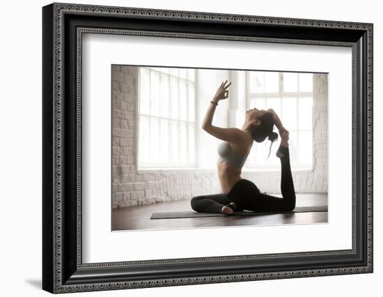 Young Yogi Woman Practicing Yoga Concept, Doing One Legged King Pigeon Exercise, Eka Pada Rajakapot-fizkes-Framed Photographic Print