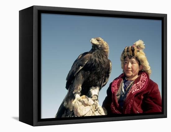 Youngest Eagle Hunter in the Festival, Talgat, Golden Eagle Festival, Mongolia-Amos Nachoum-Framed Premier Image Canvas