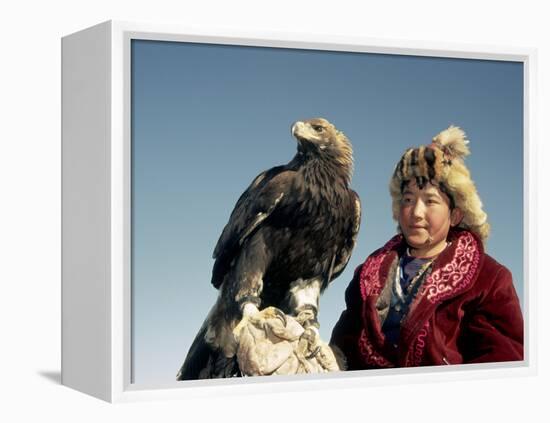 Youngest Eagle Hunter in the Festival, Talgat, Golden Eagle Festival, Mongolia-Amos Nachoum-Framed Premier Image Canvas