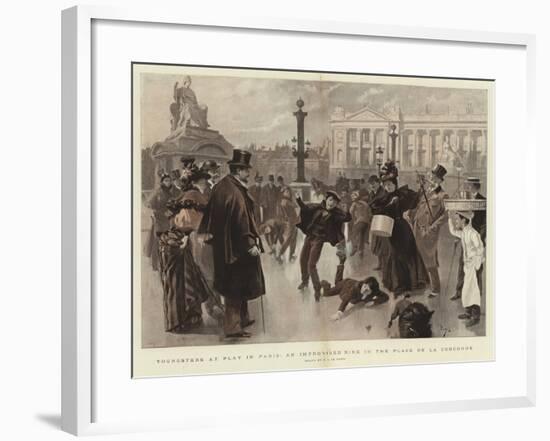 Youngsters at Play in Paris, an Improvised Rink in the Place De La Concorde-null-Framed Giclee Print