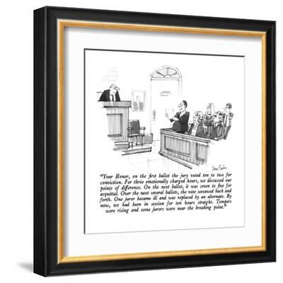 Your Honor, on the first ballot the jury voted ten to two for conviction.…"  - New Yorker Cartoon' Premium Giclee Print - Dana Fradon | Art.com