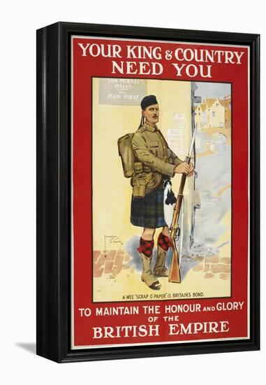 Your King and Country Need You'. a Recruitment Poster Showing a Scottish Soldier-null-Framed Premier Image Canvas