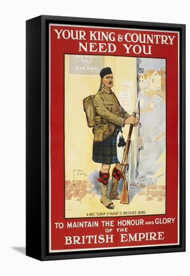 Your King and Country Need You'. a Recruitment Poster Showing a Scottish Soldier-null-Framed Premier Image Canvas