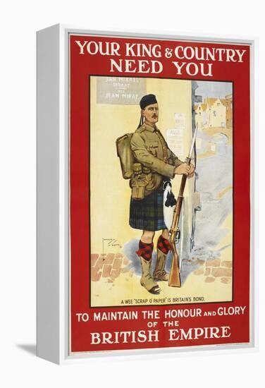Your King and Country Need You'. a Recruitment Poster Showing a Scottish Soldier-null-Framed Premier Image Canvas