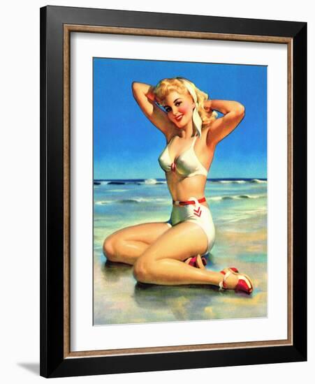 Yours for the Basking Bikini Pin-Up 1940s-Art Frahm-Framed Art Print