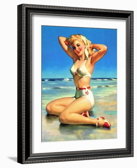 Yours for the Basking Bikini Pin-Up 1940s-Art Frahm-Framed Art Print