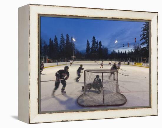 Youth Hockey Action at Woodland Park in Kalispell, Montana, USA-Chuck Haney-Framed Premier Image Canvas