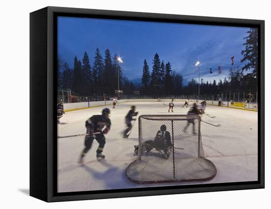 Youth Hockey Action at Woodland Park in Kalispell, Montana, USA-Chuck Haney-Framed Premier Image Canvas