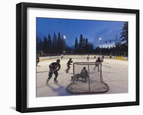 Youth Hockey Action at Woodland Park in Kalispell, Montana, USA-Chuck Haney-Framed Premium Photographic Print