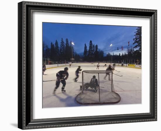 Youth Hockey Action at Woodland Park in Kalispell, Montana, USA-Chuck Haney-Framed Premium Photographic Print