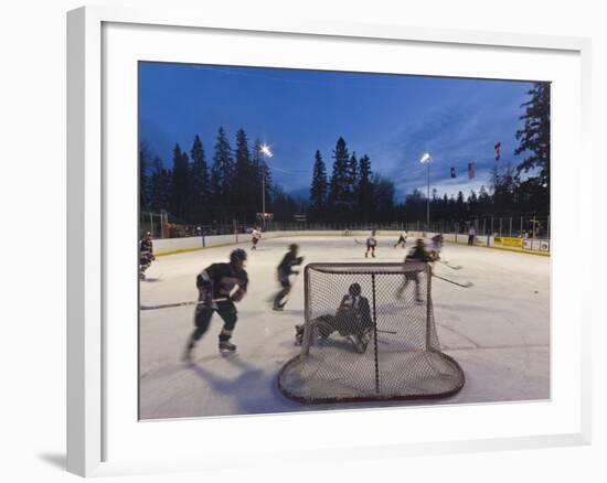 Youth Hockey Action at Woodland Park in Kalispell, Montana, USA-Chuck Haney-Framed Photographic Print