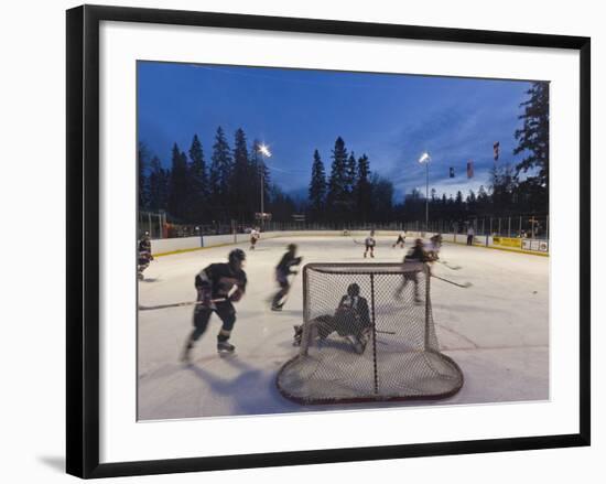 Youth Hockey Action at Woodland Park in Kalispell, Montana, USA-Chuck Haney-Framed Photographic Print