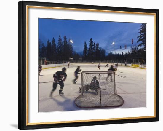 Youth Hockey Action at Woodland Park in Kalispell, Montana, USA-Chuck Haney-Framed Photographic Print