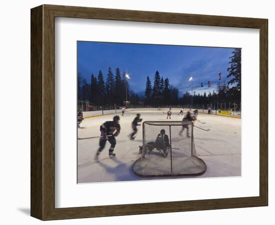 Youth Hockey Action at Woodland Park in Kalispell, Montana, USA-Chuck Haney-Framed Photographic Print