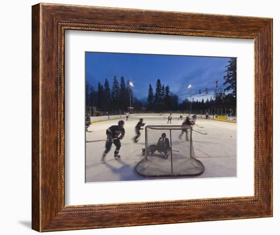 Youth Hockey Action at Woodland Park in Kalispell, Montana, USA-Chuck Haney-Framed Photographic Print