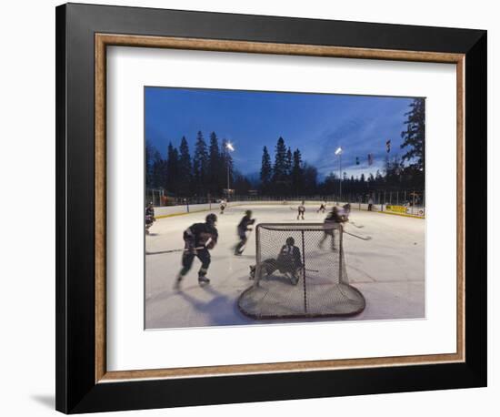 Youth Hockey Action at Woodland Park in Kalispell, Montana, USA-Chuck Haney-Framed Photographic Print