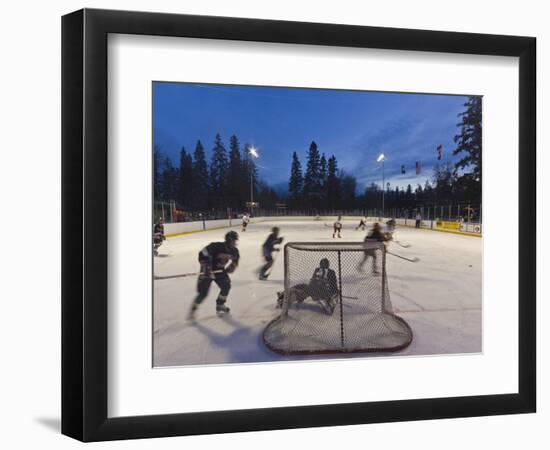 Youth Hockey Action at Woodland Park in Kalispell, Montana, USA-Chuck Haney-Framed Photographic Print