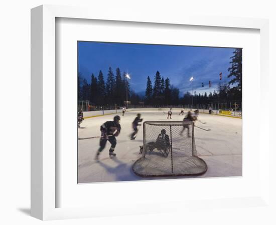 Youth Hockey Action at Woodland Park in Kalispell, Montana, USA-Chuck Haney-Framed Photographic Print