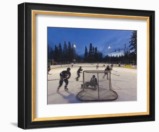 Youth Hockey Action at Woodland Park in Kalispell, Montana, USA-Chuck Haney-Framed Photographic Print