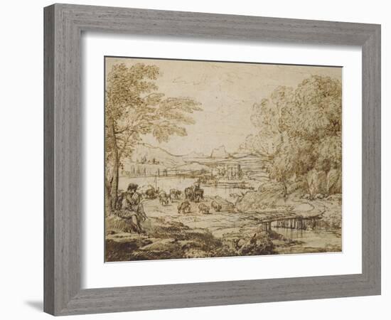 Youth Playing a Pipe in a Pastoral Landscape-Claude Lorraine-Framed Giclee Print