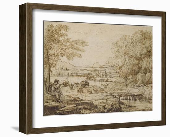 Youth Playing a Pipe in a Pastoral Landscape-Claude Lorraine-Framed Giclee Print