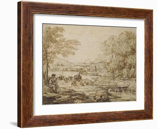 Youth Playing a Pipe in a Pastoral Landscape-Claude Lorraine-Framed Giclee Print