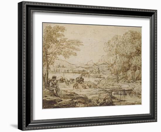 Youth Playing a Pipe in a Pastoral Landscape-Claude Lorraine-Framed Giclee Print