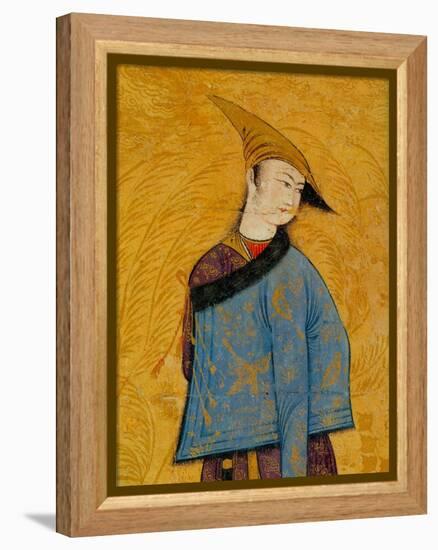 Youth Wearing a Short Fur-Lined Coat over His Shoulder, 1640S-Muhammad Yusuf-Framed Premier Image Canvas