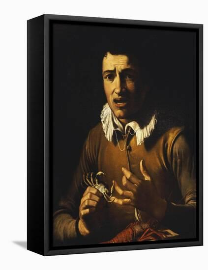 Youth with a Crab Pinching His Finger and a Crayfish on a Ledge-Bartolomeo Manfredi-Framed Premier Image Canvas