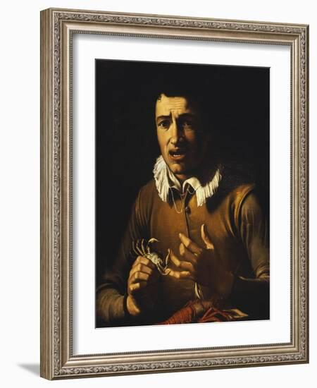 Youth with a Crab Pinching His Finger and a Crayfish on a Ledge-Bartolomeo Manfredi-Framed Giclee Print