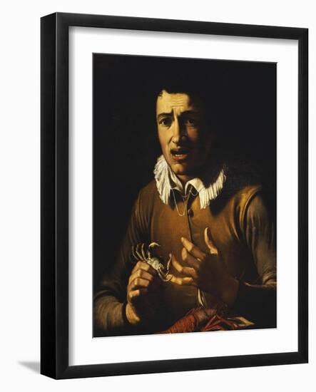 Youth with a Crab Pinching His Finger and a Crayfish on a Ledge-Bartolomeo Manfredi-Framed Giclee Print