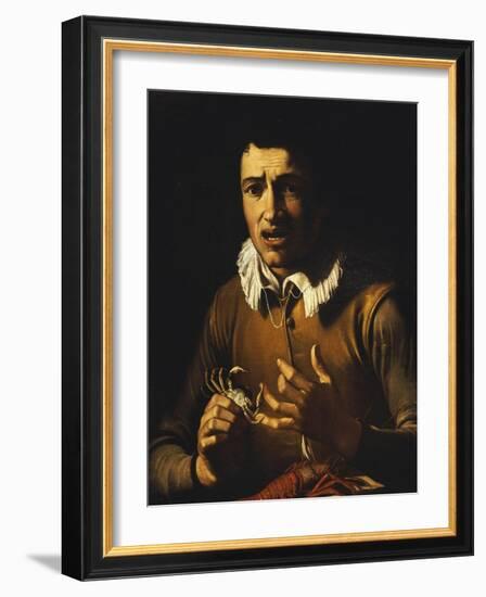 Youth with a Crab Pinching His Finger and a Crayfish on a Ledge-Bartolomeo Manfredi-Framed Giclee Print