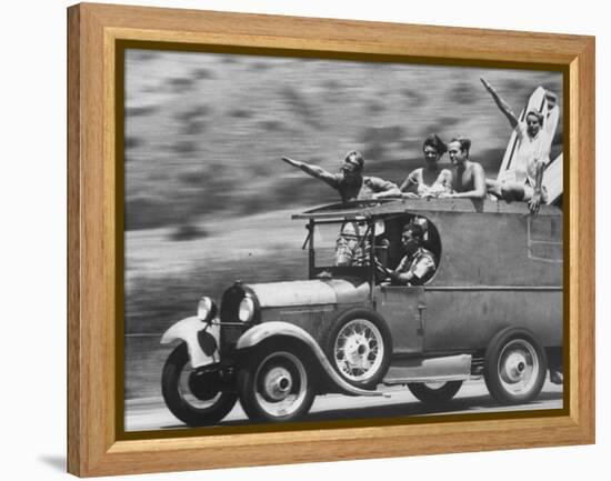 Youths Heading to the Beach to Surf-Allan Grant-Framed Premier Image Canvas