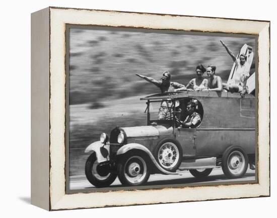 Youths Heading to the Beach to Surf-Allan Grant-Framed Premier Image Canvas