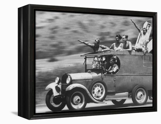 Youths Heading to the Beach to Surf-Allan Grant-Framed Premier Image Canvas