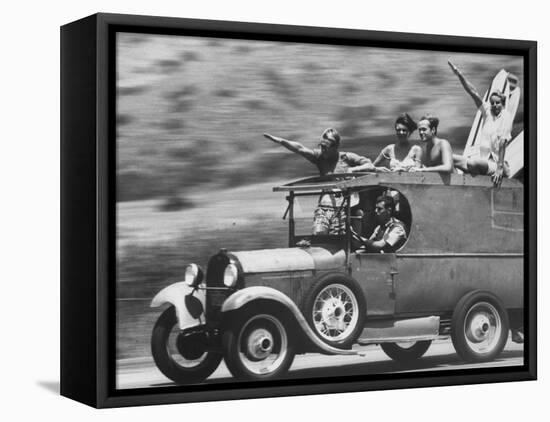 Youths Heading to the Beach to Surf-Allan Grant-Framed Premier Image Canvas