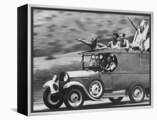 Youths Heading to the Beach to Surf-Allan Grant-Framed Premier Image Canvas