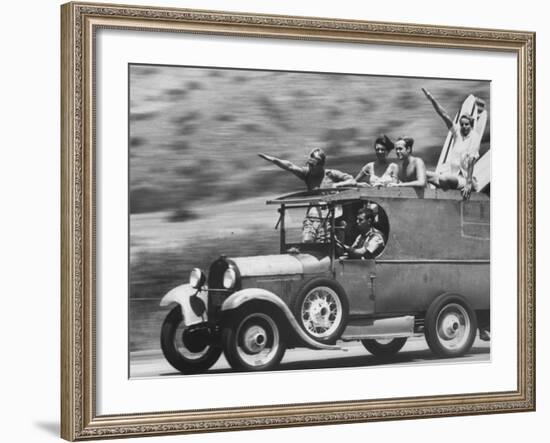 Youths Heading to the Beach to Surf-Allan Grant-Framed Photographic Print