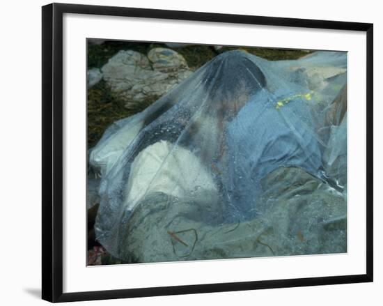 Youths Huddled under a Piece of Clear Plastic in the Rain, Woodstock Music and Art Fair-John Dominis-Framed Photographic Print