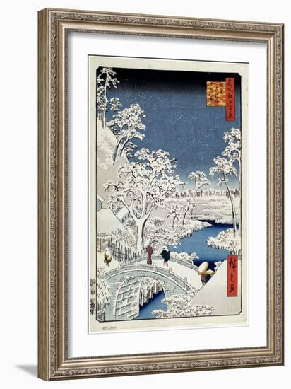 Yuhi Hill and the Drum Bridge at Meguro (One Hundred Famous Views of Ed), 1856-1858-Utagawa Hiroshige-Framed Giclee Print