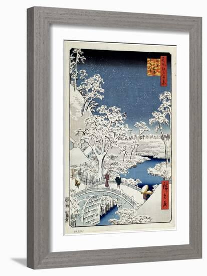 Yuhi Hill and the Drum Bridge at Meguro (One Hundred Famous Views of Ed), 1856-1858-Utagawa Hiroshige-Framed Giclee Print