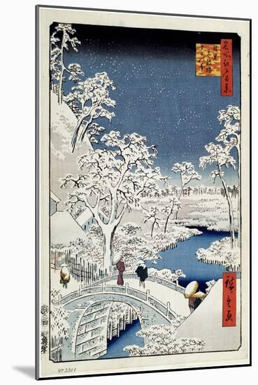 Yuhi Hill and the Drum Bridge at Meguro (One Hundred Famous Views of Ed), 1856-1858-Utagawa Hiroshige-Mounted Giclee Print